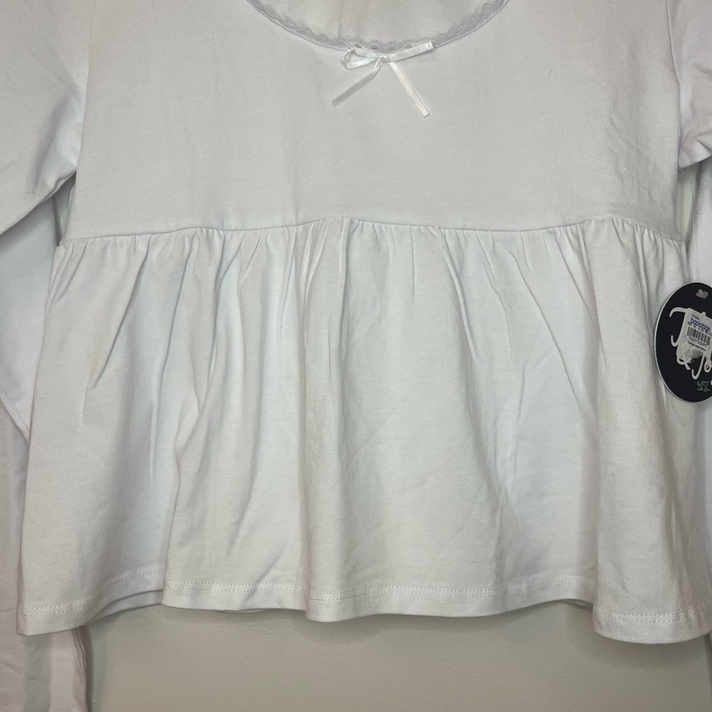 Jolie & Joy White Long Sleeve Babydoll Crop Top Size L Fitted - Picture 6 of 9
